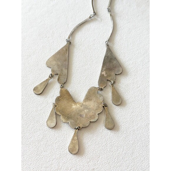 Vintage ALPACA MEXICO Silver Enamel Abalone Inlay Bib Statement Necklace - Picture 5 of 8